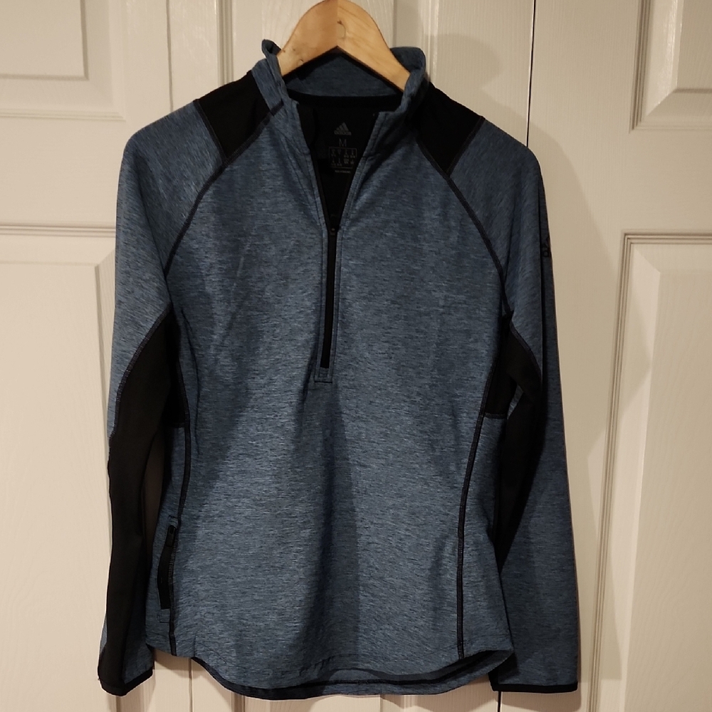 adidas Men's Heather Blue and Black Zip-Up Sweater